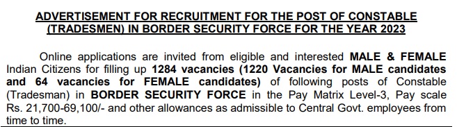 border security force tradesman recruitment 2023